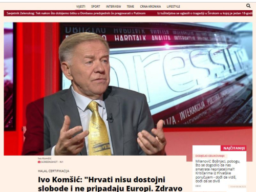 IVO KOMŠIĆ TVRDI: 'Nužno bi bilo da se ujedine hrvatska i bošnjačka politika; Mislim da ono što rade neki radikalni elementi unutar SDA nije u... ' (VIDEO)