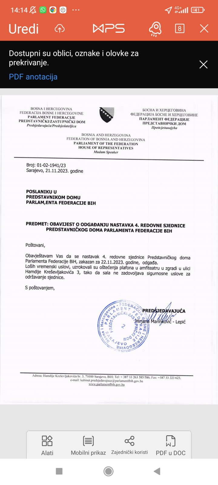 REFORME SU OTPOČELE S KIŠOM: Sjednica Predstavničkog doma Parlamenta Federacije BiH otkazana zbog kiše-krov sale prokišnjava!?