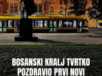 UVIJEK DOSJETLJIVA SARAJEVSKA GRADONAČELNICA: Bosanski kralj Tvrtko 'pozdravio' novi tramvaj u Sarajevu (FOTO)