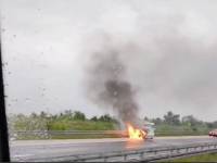 NESREĆA NA AUTOPUTU '9. JANUAR': Automobil izgorio u potpunosti (VIDEO)