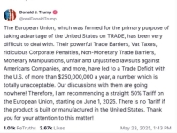 TRUMP PRIJETI EU CARINAMA OD 50%: 'EU je osnovana samo da iskorištava SAD...'