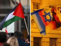 U ZAGREBU PROTESTI ZA PALESTINU: Netko razvio zastavu Izreala