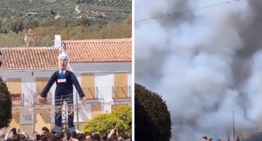 NETANYAHU 'GORIO' U ŠPANIJI: Sedam metara visoka lutka raznesena sa 14 kilograma baruta, Izrael oštro reagovao (VIDEO)