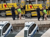 NESVAKIDAŠNJI INCIDENT: Policajac otišao na bankomat, službeni auto završio u moru (VIDEO)