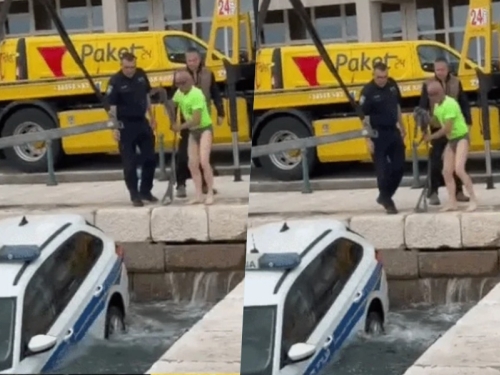 NESVAKIDAŠNJI INCIDENT: Policajac otišao na bankomat, službeni auto završio u moru (VIDEO)