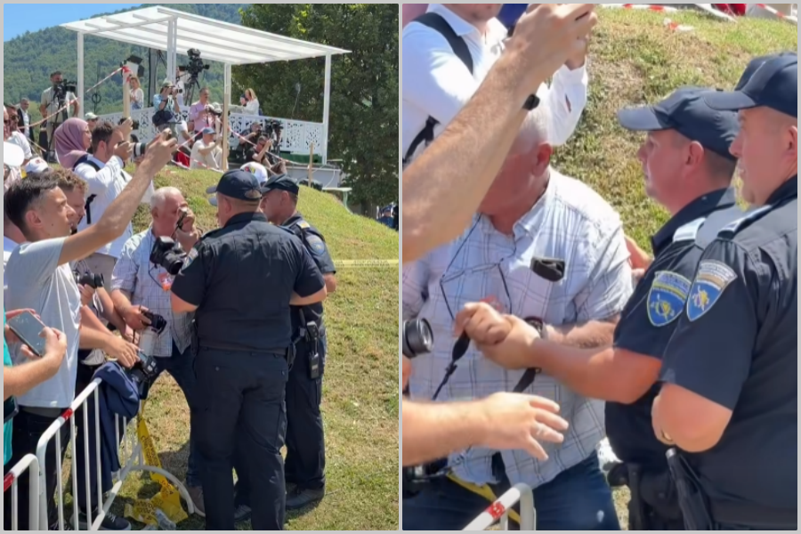 SRAMOTAN SNIMAK IZ POTOČARA: Policija udaljila Ahmeta Bajrića Blicka od prostora Musale mezarja u Srebrenici (VIDEO)