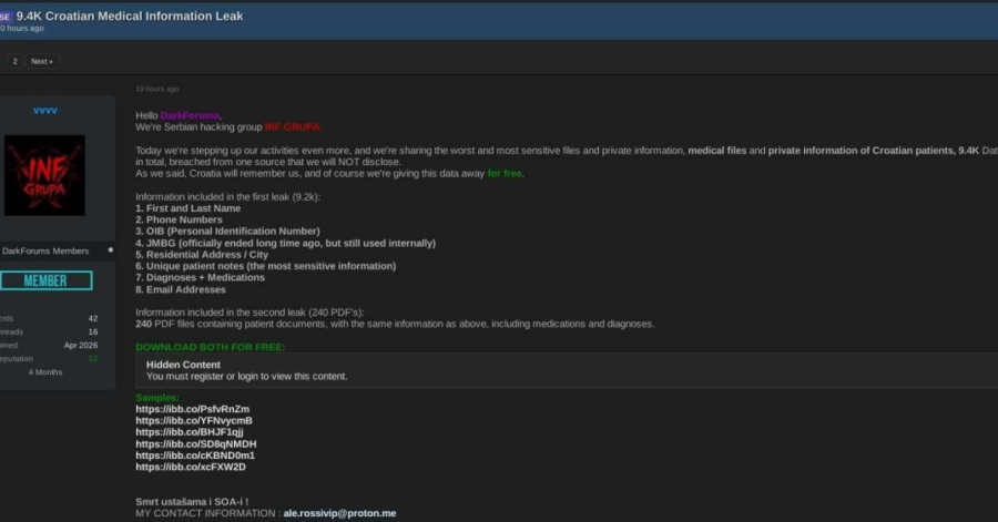 HAKERI IZ SRBIJE UDARILI NA HRVATSKU, HVALE SE NA DARK WEB-u: 'Imamo hiljade dijagnoza i podataka pacijenata!'